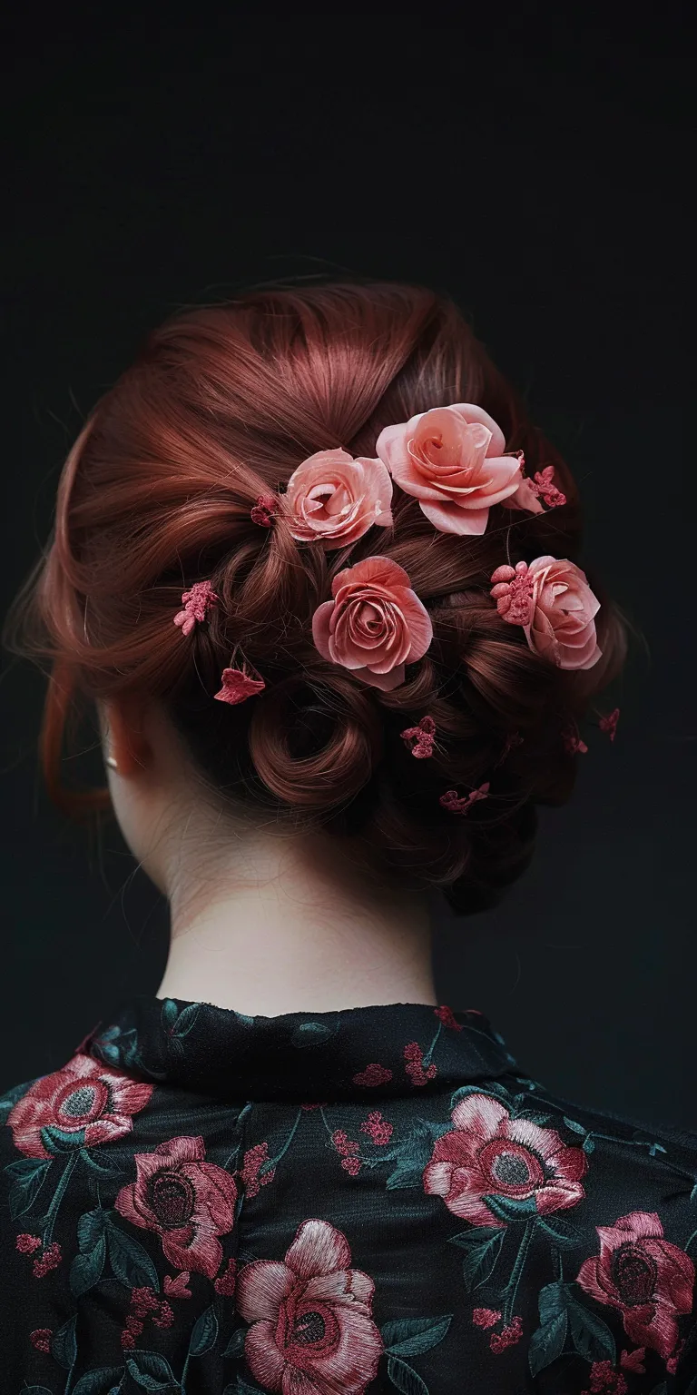 rose hairstyle Updo, Japanese women's hairstyles, Chignon, Milkmaid braid, Ballerina bun