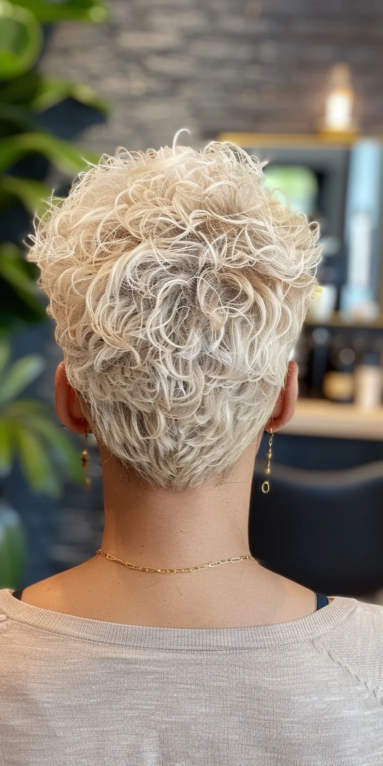 short blonde hairstyles Asymmetric cut, Short brush Digital perm, Pixie Professional cut