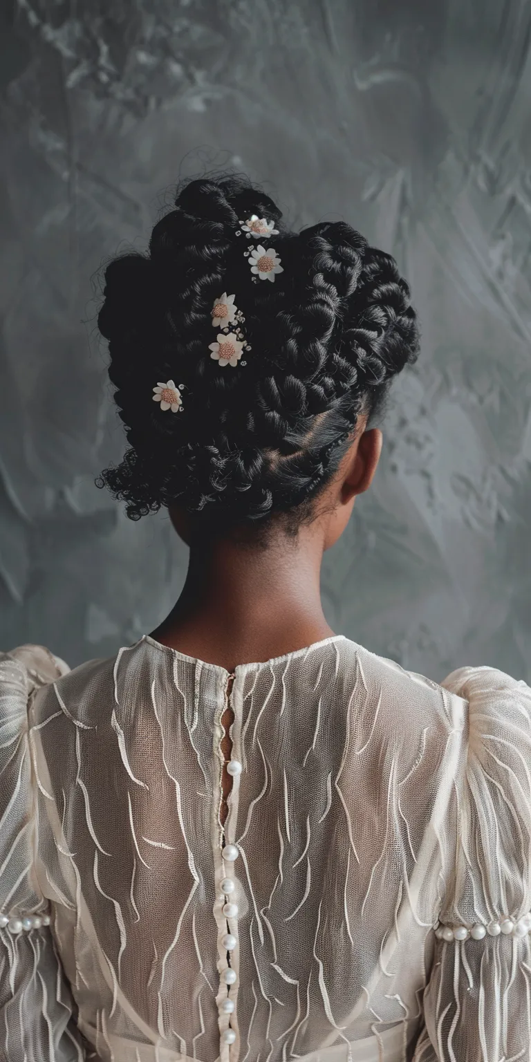 hoco hairstyles Updo, Milkmaid braid, Digital perm, Afro puffs, Historical Christian