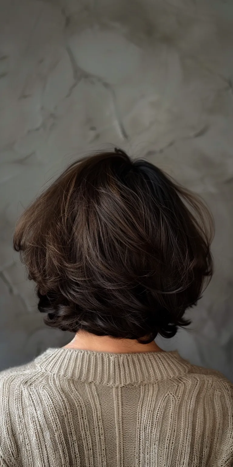 low maintenance haircuts thick hair Digital perm, Asymmetric cut, Layered hair, Short brush Bob cut