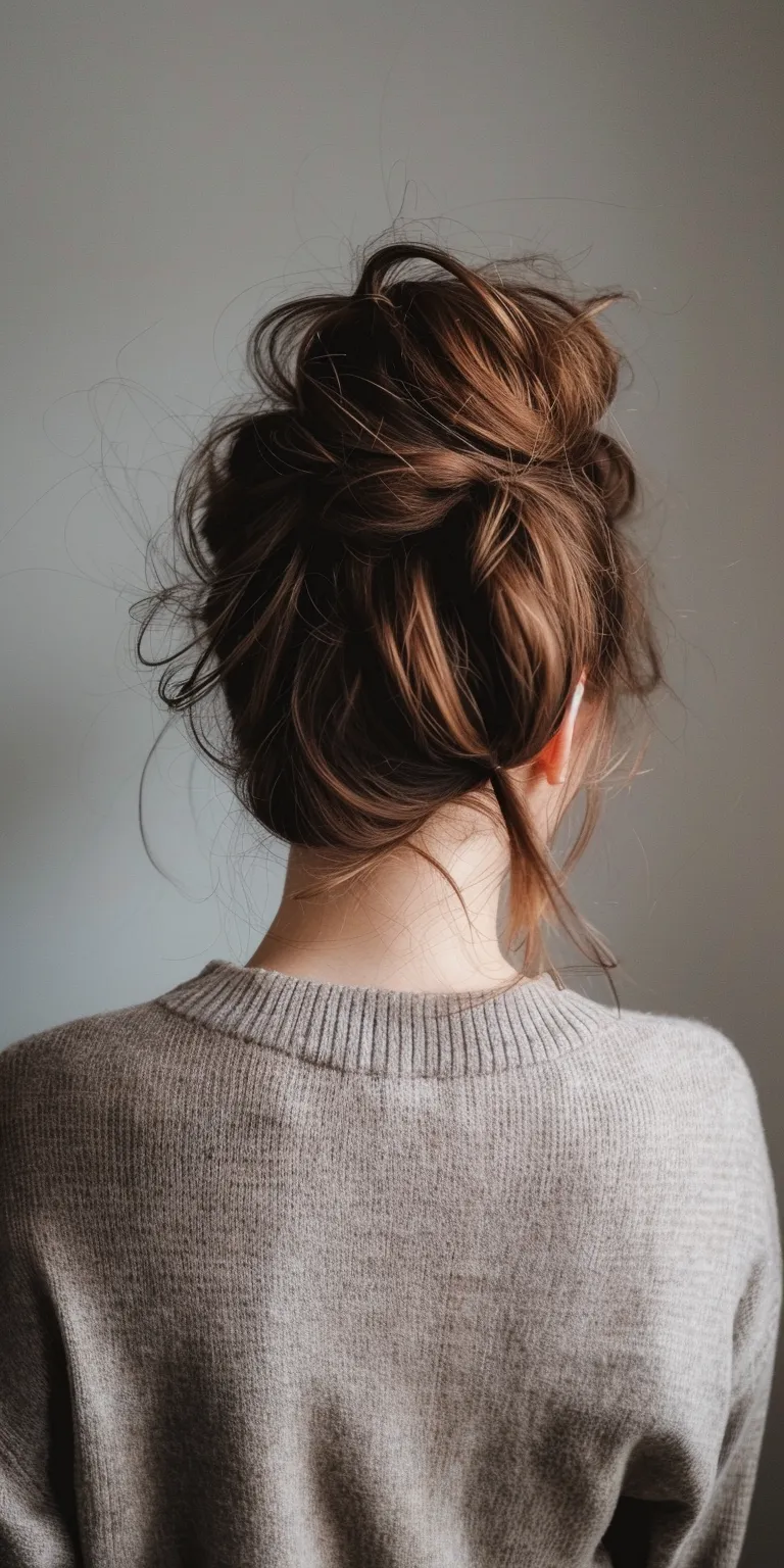 messy bun hairstyles Chignon, Updo, Ballerina bun, Ponytail, Layered hair