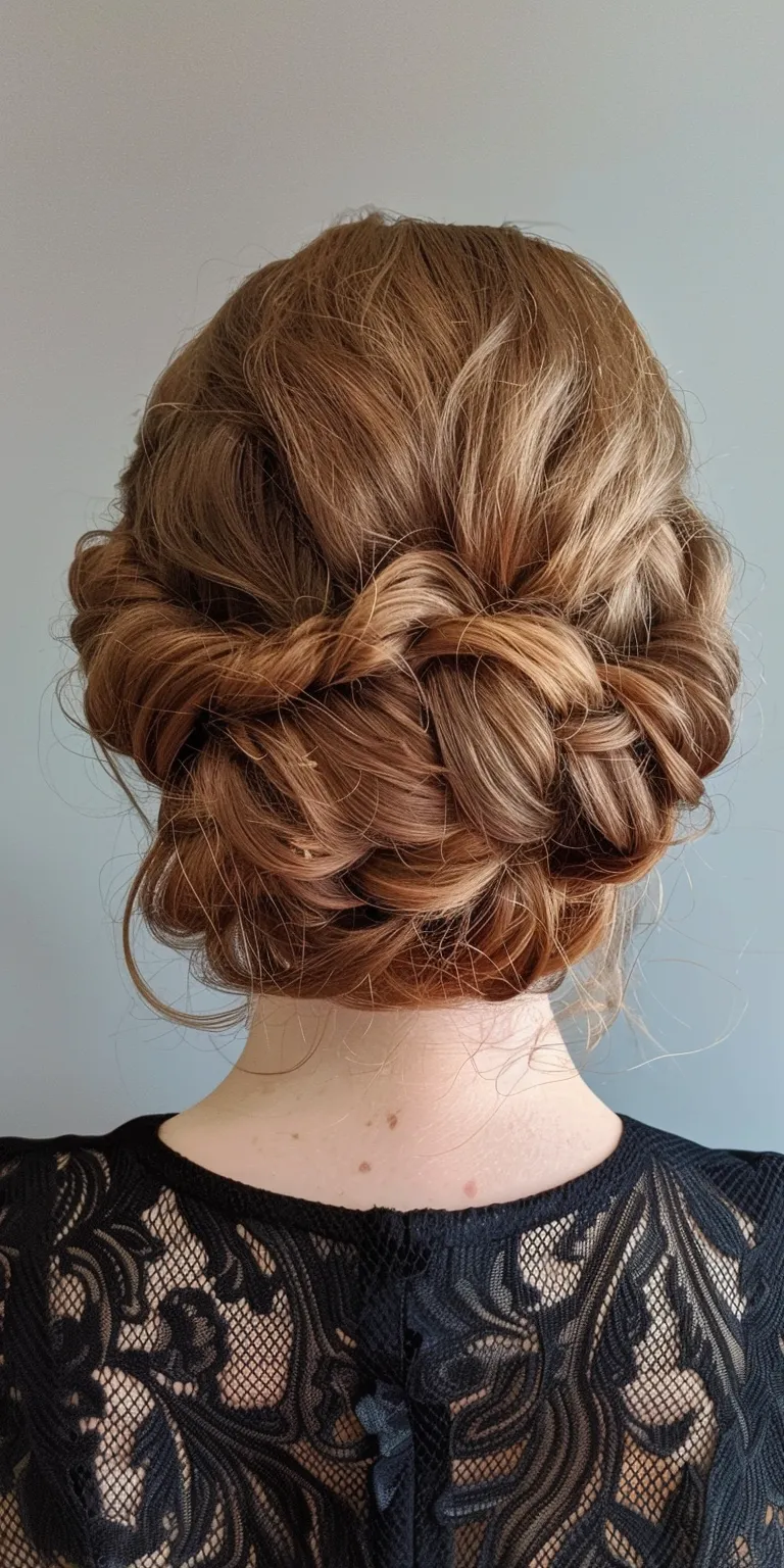 thread hairstyles Milkmaid braid, Updo, French twist, Ballerina bun, Chignon