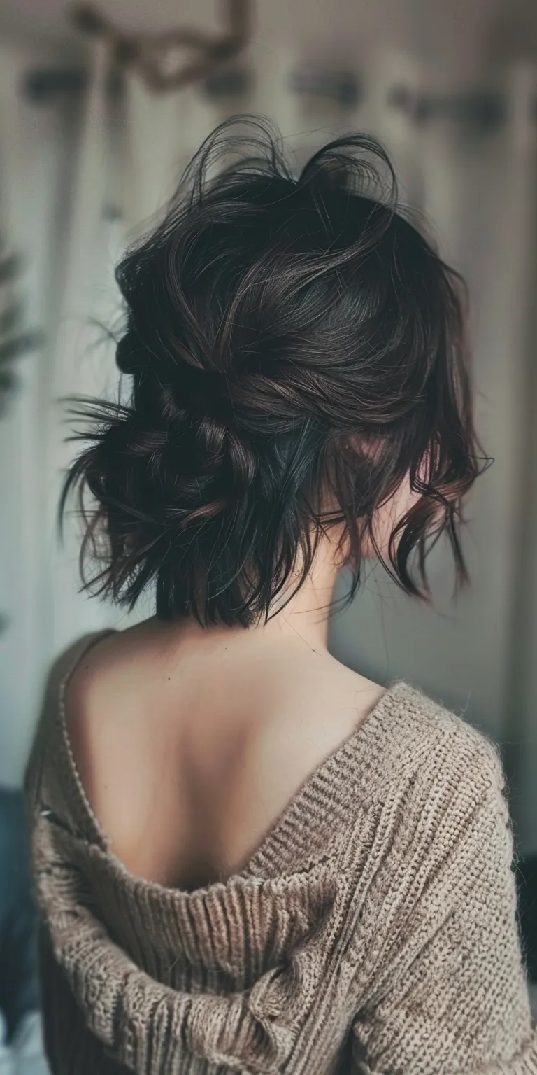 cute short hairstyles Chignon, Updo, Layered hair, Milkmaid braid, Ponytail