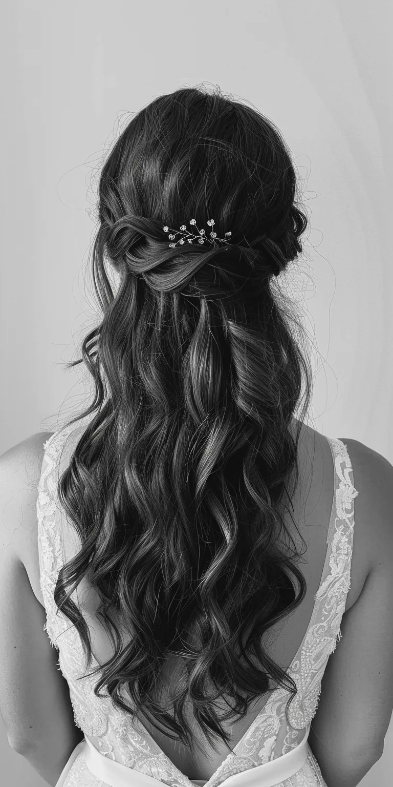 wedding hairstyles for long hair Boho braids, Updo, Milkmaid braid, Waterfall Chignon