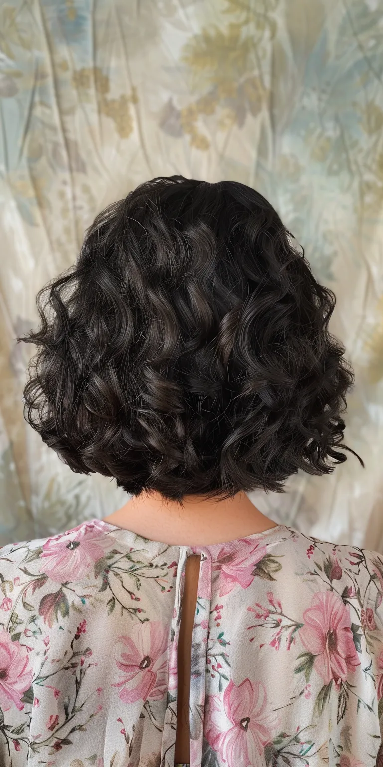 shoulder length curly hairstyles Digital perm, Asymmetric cut, Short brush Layered hair, Bob cut