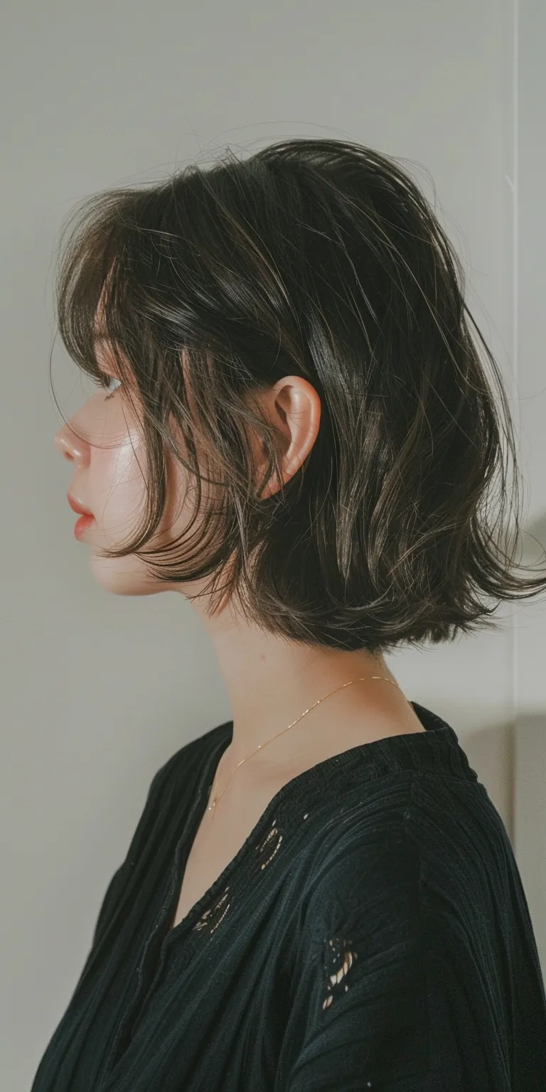 hairstyles for medium length hair Asymmetric cut, Japanese women's hairstyles, Layered hair, Bob Short brush cut