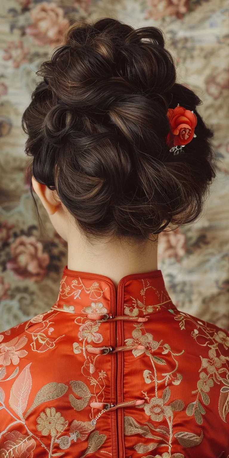 chinese hairstyle Japanese women's hairstyles, Updo, Chignon, Pompadour, Milkmaid braid