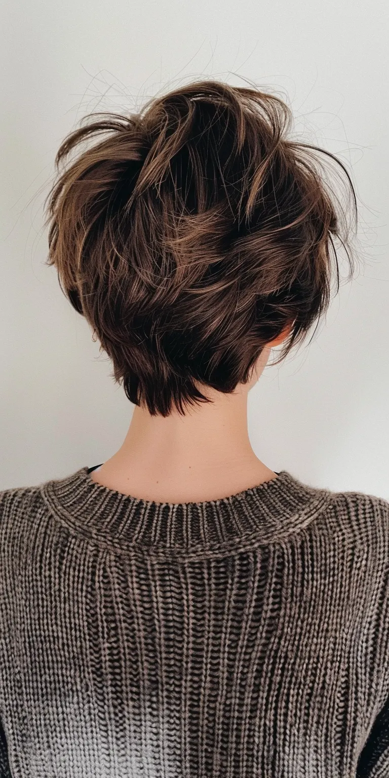 short hair styles Asymmetric cut, Short brush Pixie Layered hair, Chignon