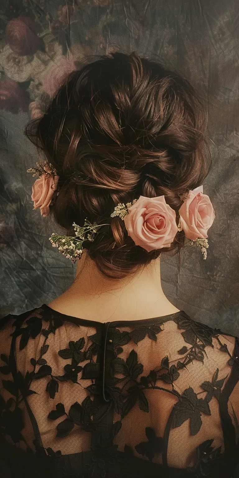 rose hairstyle Updo, Milkmaid braid, Japanese women's hairstyles, Chignon, Historical Christian hairstyles