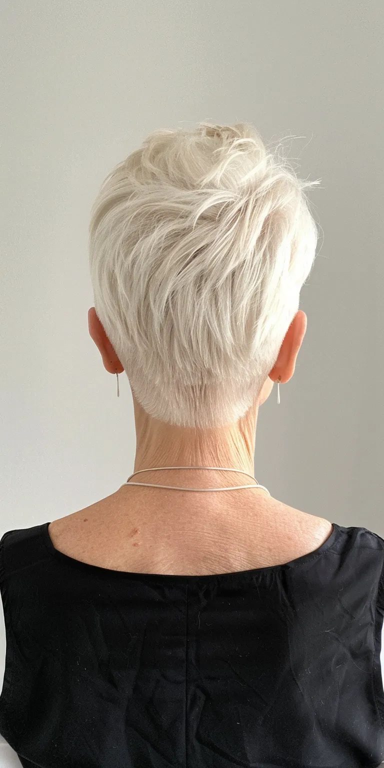 hairstyles for women over 70 Asymmetric cut, Short brush Pixie Tonsure, Professional cut