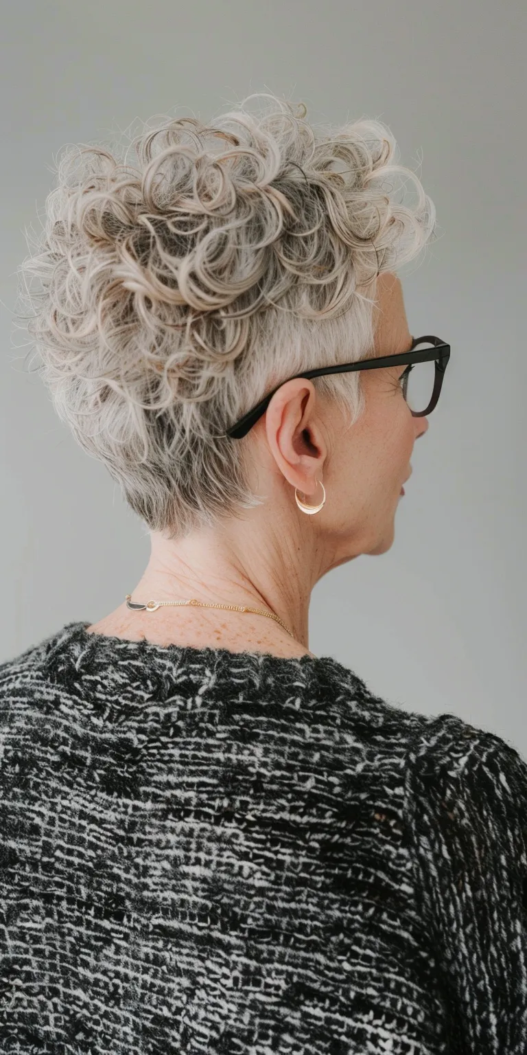 short hairstyles for over 50 with glasses Digital perm, Short brush cut, Pompadour, Updo, Asymmetric cut