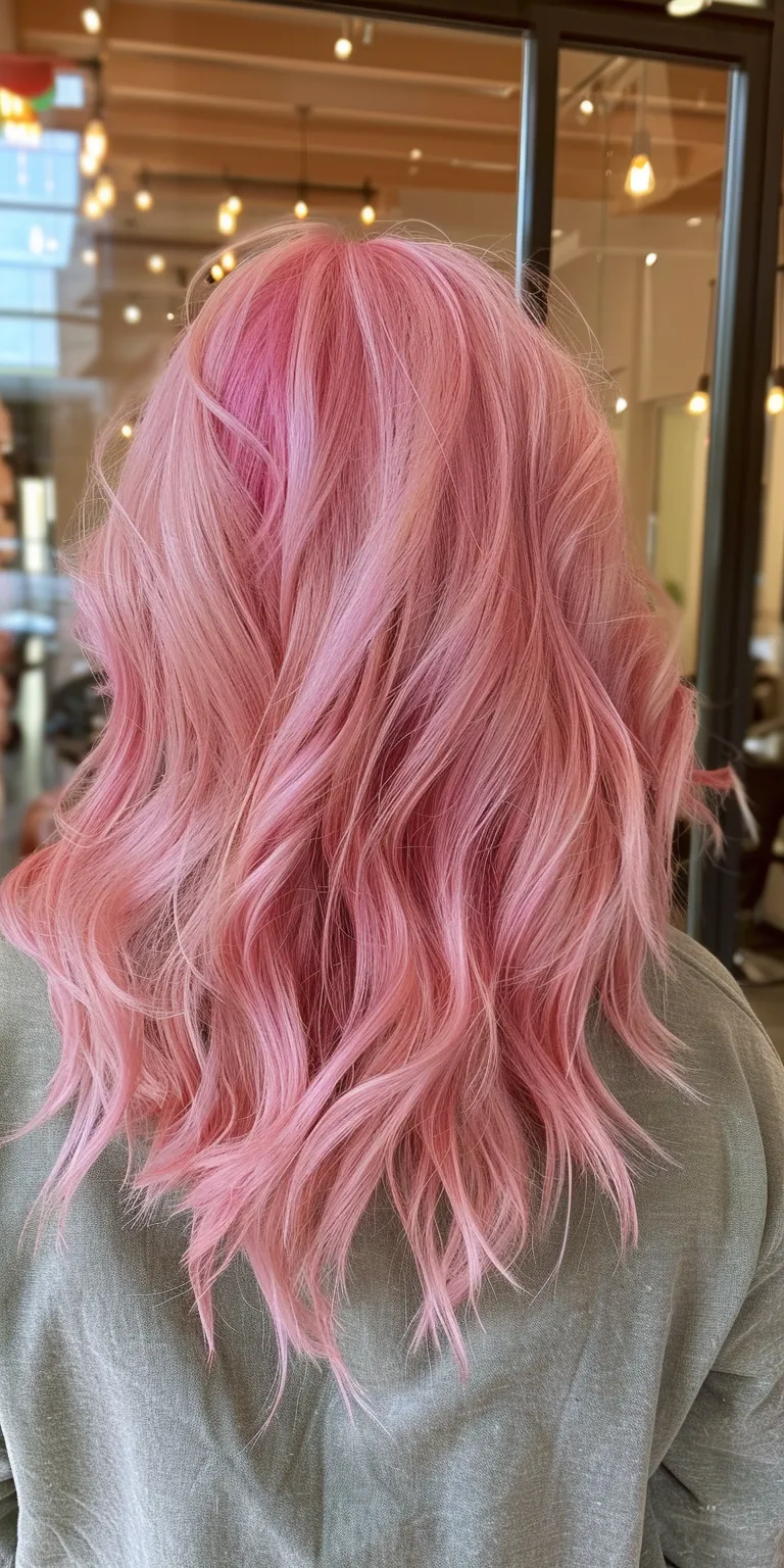 pink hair styles Digital perm, Mermaid hair, Layered Stacked bob, Professional cut