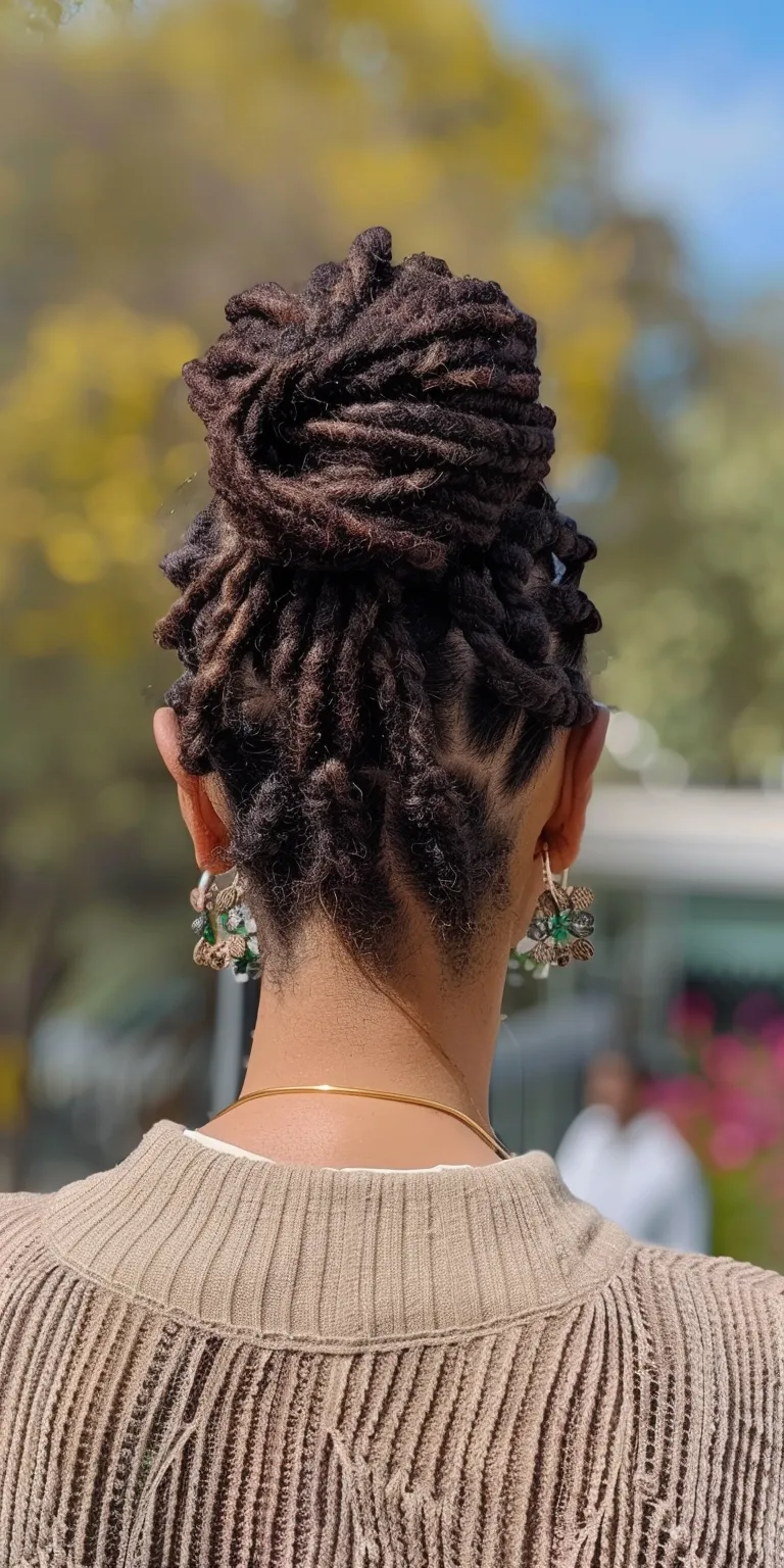 locs hairstyle French twist, Updo, Hair twists, Waterfall braids, Chignon