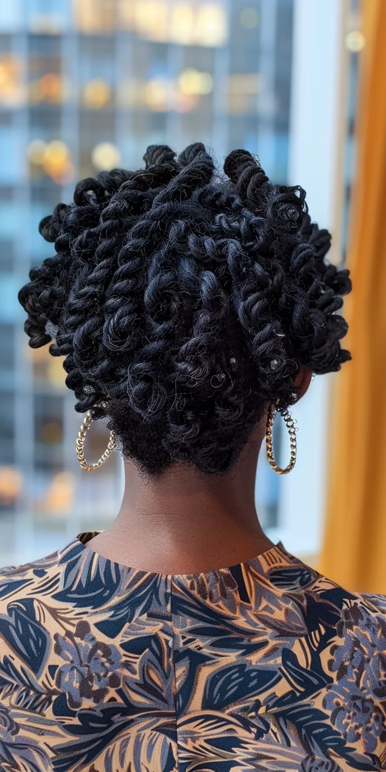 twist out Updo, Digital perm, French twist, Kinky hair, Finger wave