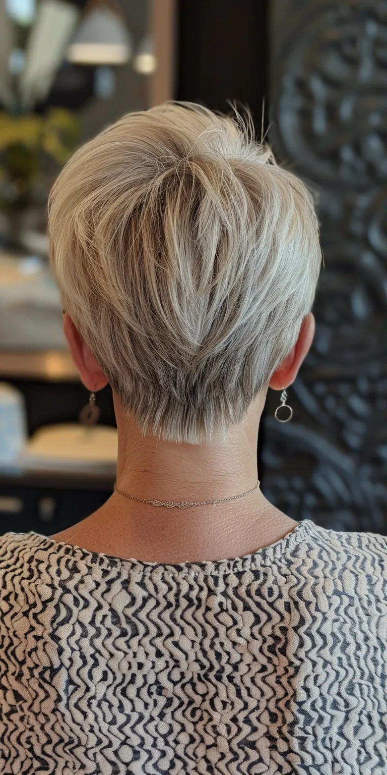 short layered haircuts Short brush cut, Asymmetric Pixie back and sides, Tonsure