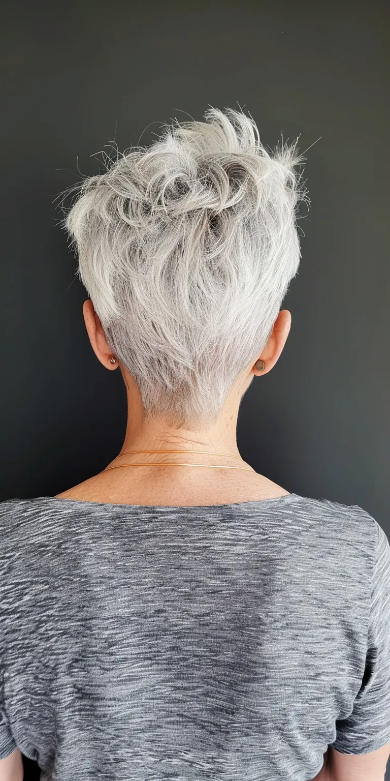 short gray hairstyles Asymmetric cut, Short brush Pixie Pompadour, Digital perm