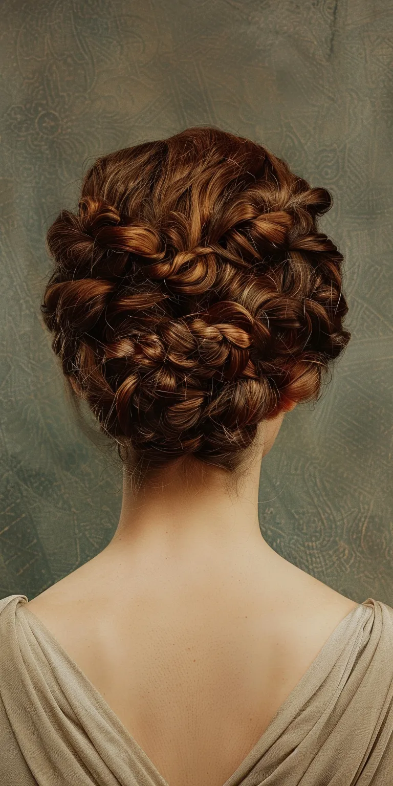 crown hairstyle Milkmaid braid, Chignon, Historical Christian hairstyles, Updo, French twist