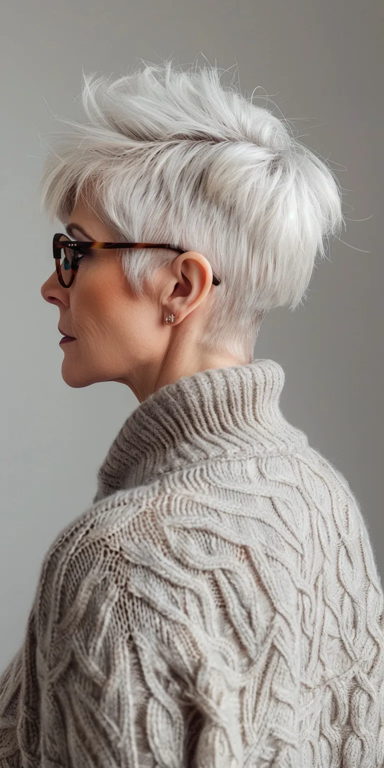 short hairstyles for fine hair over 60 Asymmetric cut, Pixie Short brush Layered hair, Digital perm