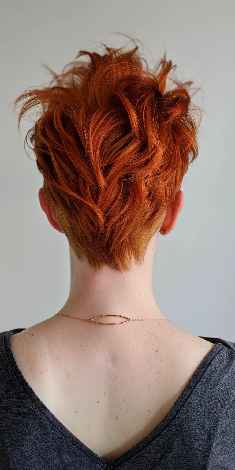 short red hair styles Asymmetric cut, Digital perm, French twist, Butterfly haircut, Updo