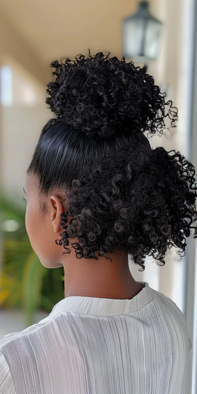 curly ponytail hairstyles Afro puffs, Kinky hair, French twist, Digital perm, Updo