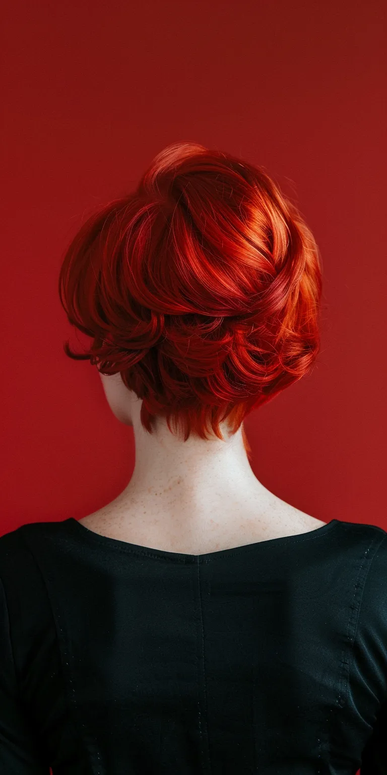 short red hair styles Asymmetric cut, Chignon, Finger wave, Updo, Bouffant