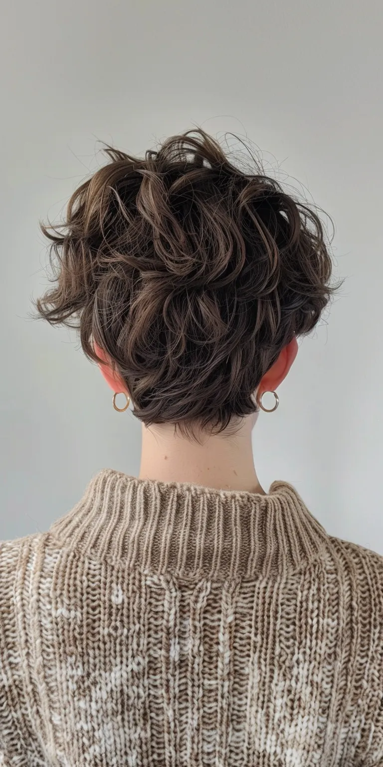 short haircuts for wavy hair Updo, Asymmetric cut, Chignon, French twist, Digital perm