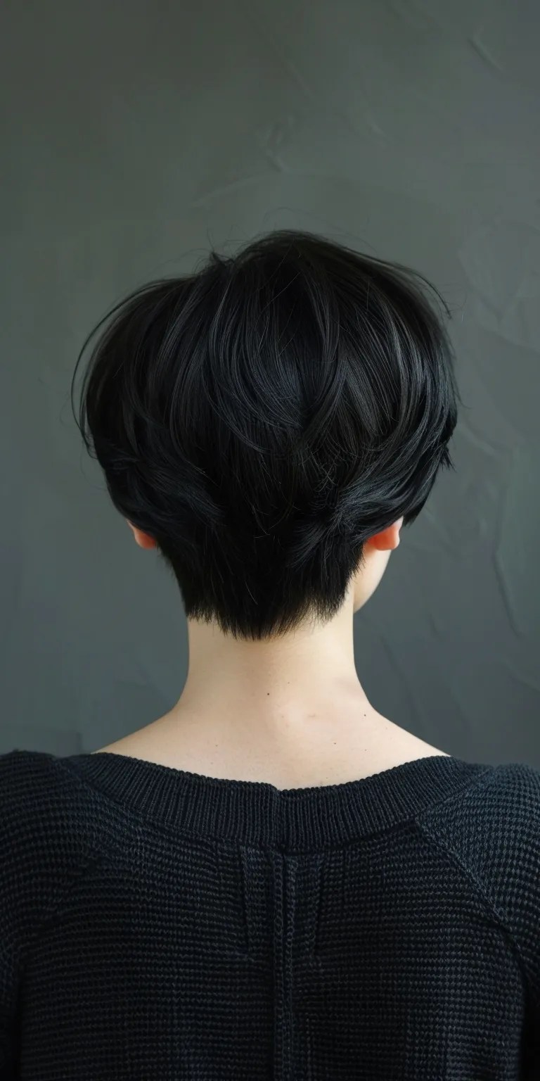 short black hairstyles Asymmetric cut, Japanese women's hairstyles, Pixie Short brush Pompadour