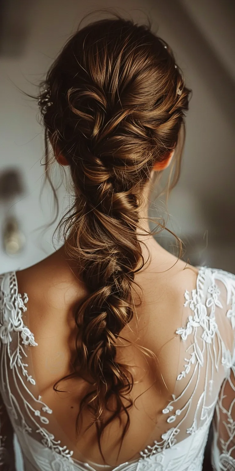 long hair wedding styles Waterfall braids, Boho Braid, French braid, Updo