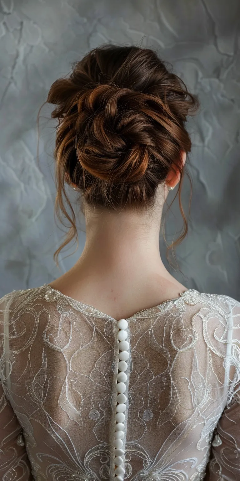 bridal bun hairstyle Updo, Ballerina bun, Milkmaid braid, Chignon, French braid