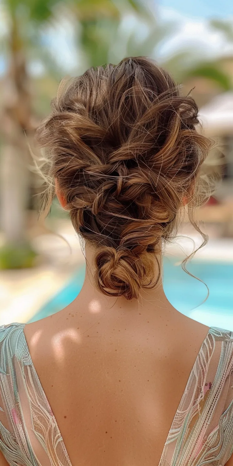 vacation hairstyles Updo, Milkmaid braid, Chignon, Waterfall braids, Boho braids