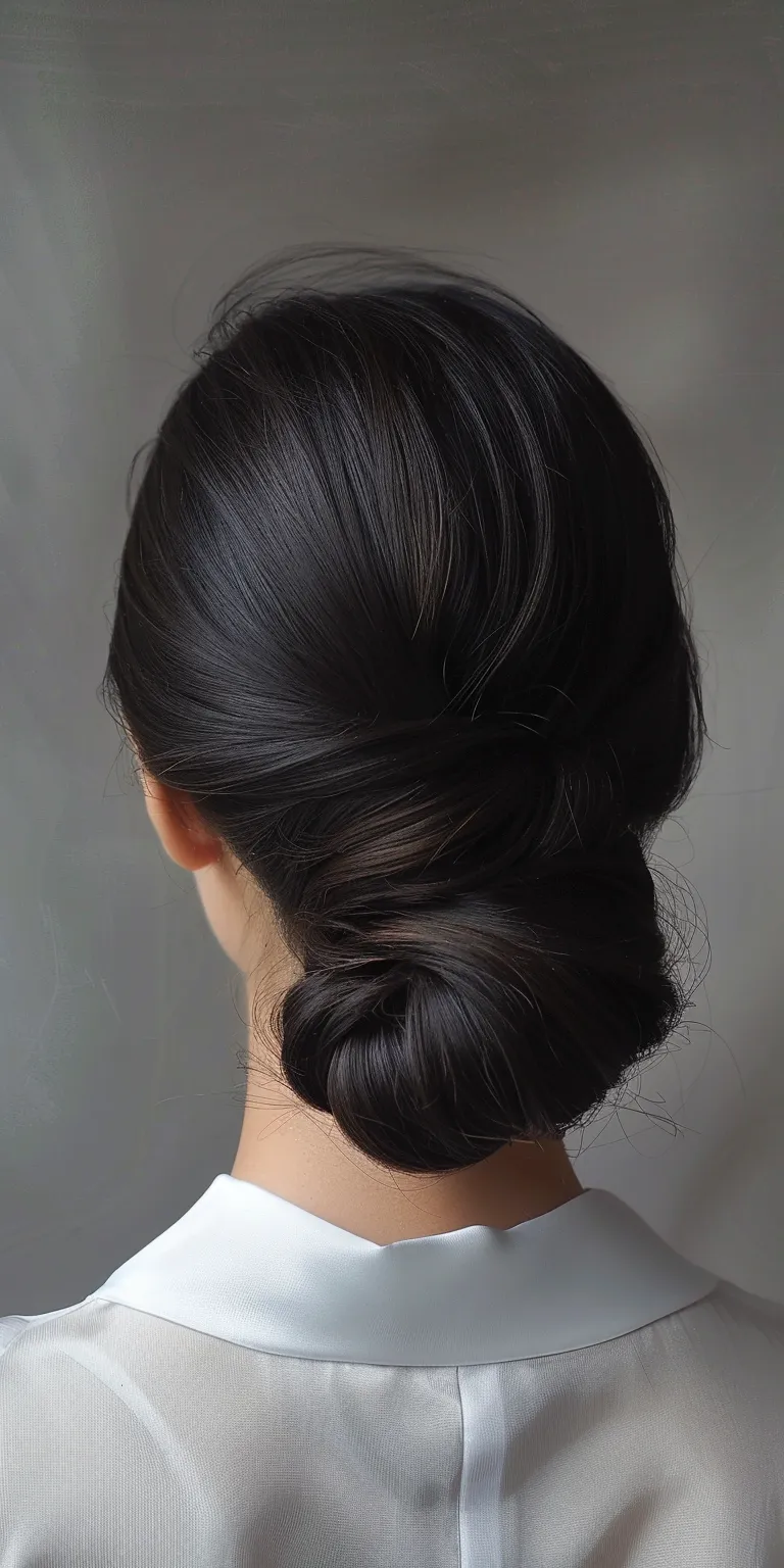 slick back bun Updo, Chignon, French twist, Ballerina bun, Milkmaid braid