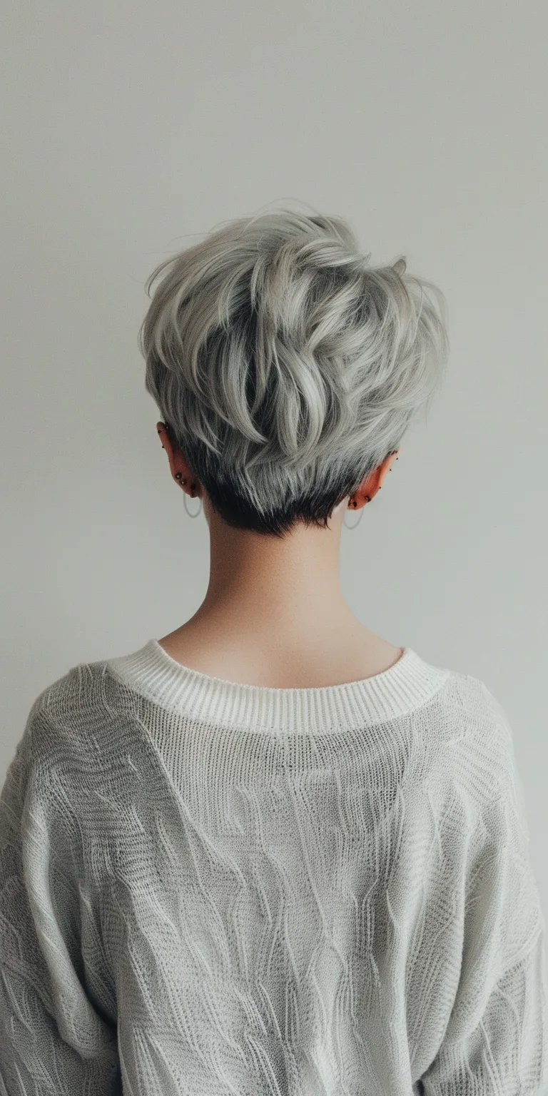 short grey hairstyles Asymmetric cut, Layered hair, Feathered Chignon, Japanese women's