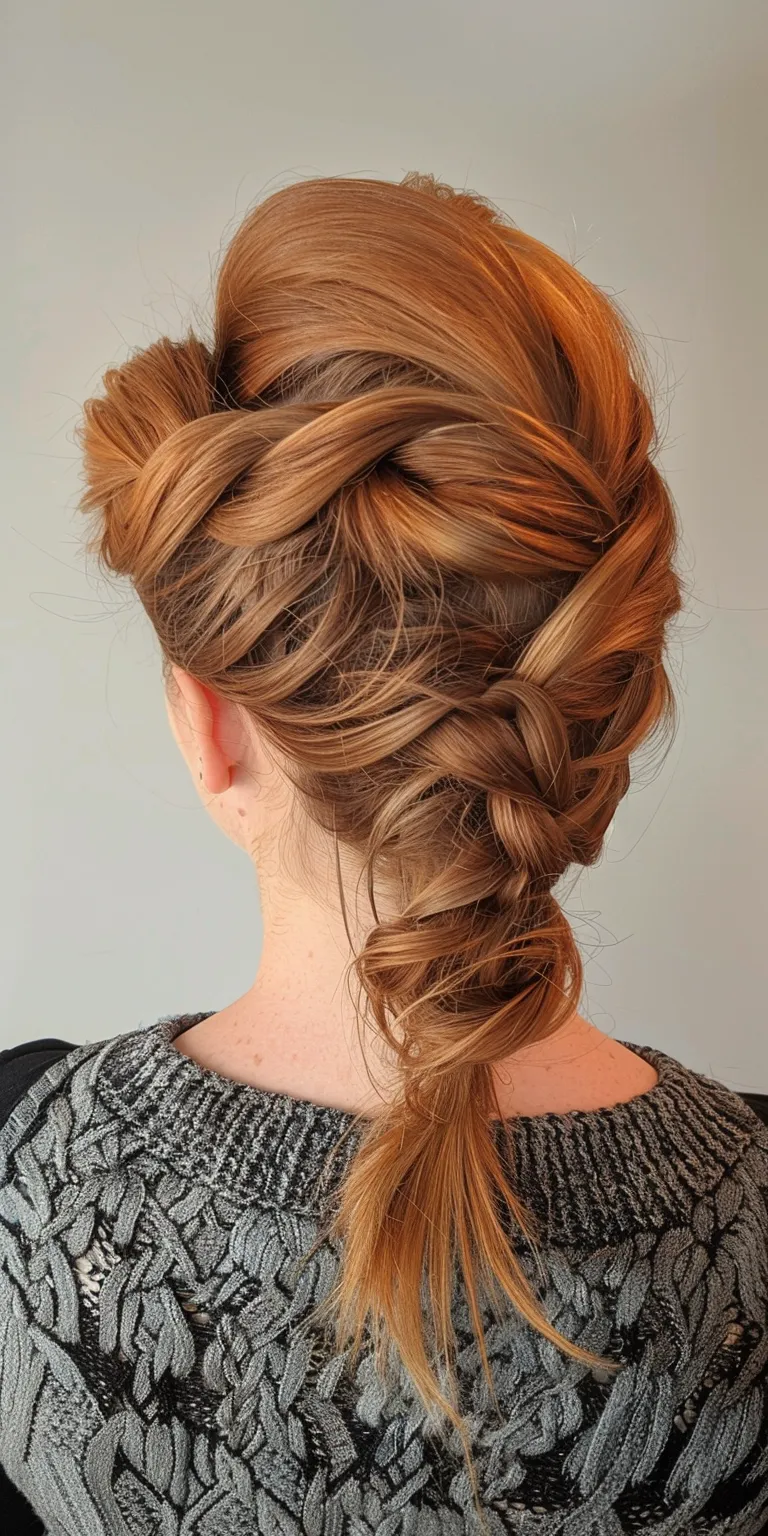 braids with curls at the end Updo, French twist, braid, Waterfall braids, Milkmaid braid