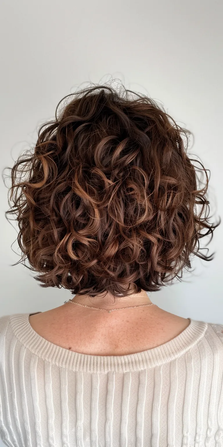 curly bob hairstyles Digital perm, Asymmetric cut, Short brush Layered hair, Professional cut