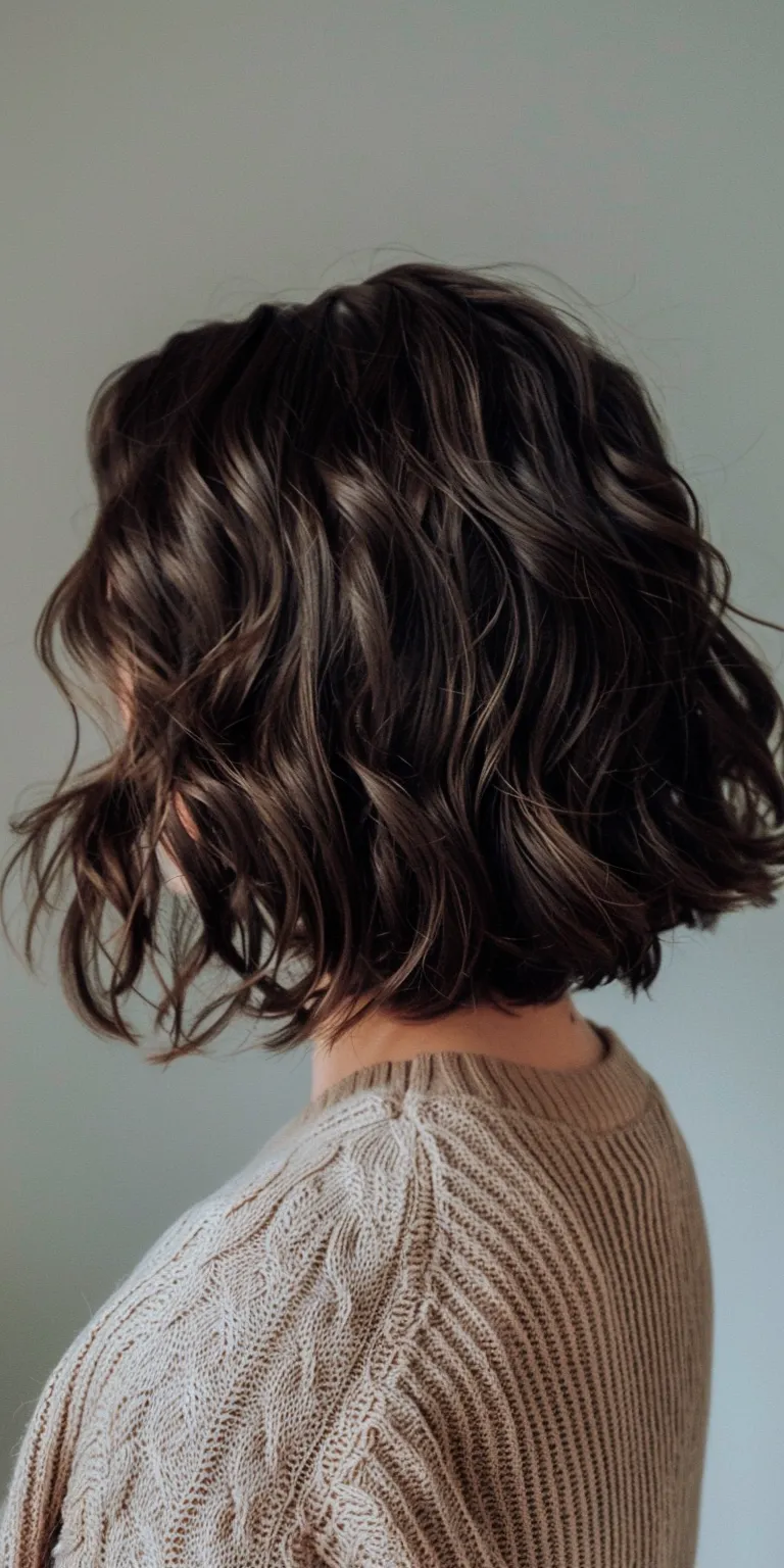 wavy bob Asymmetric cut, Layered hair, Bob Digital perm, Short brush cut