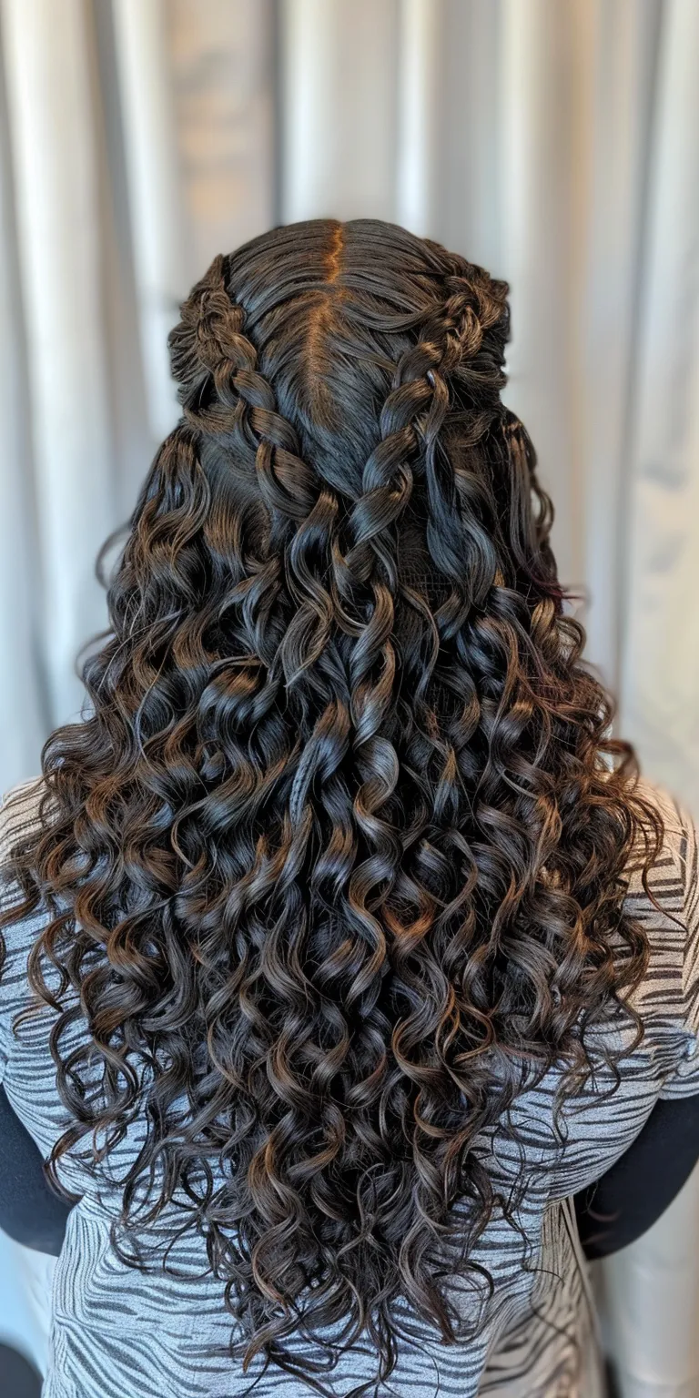 curly weave hairstyles Digital perm, Waterfall braids, Crochet Ringlets, Layered hair