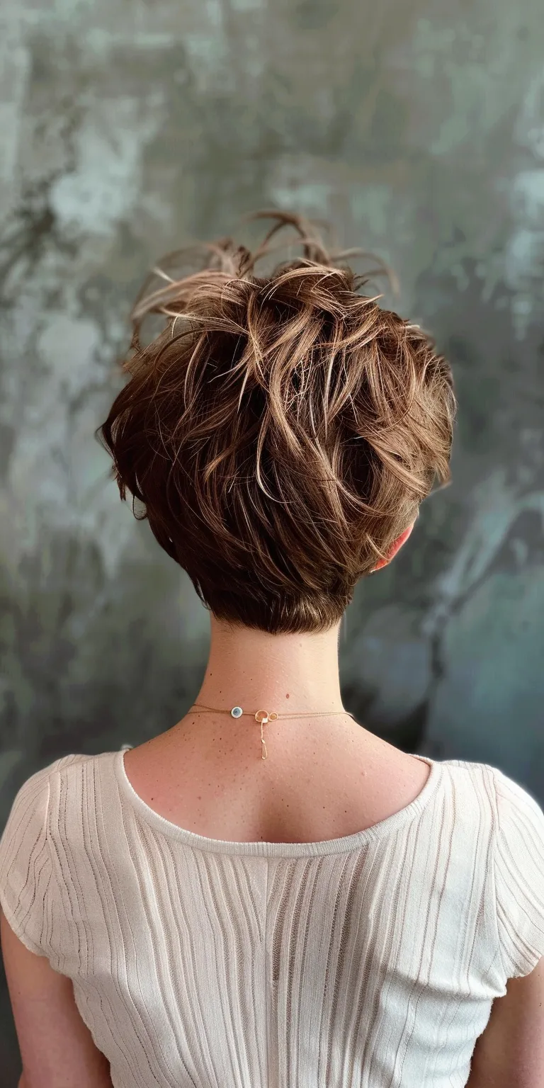 short hairstyles for thick hair Asymmetric cut, Pixie Chignon, Digital perm, Updo