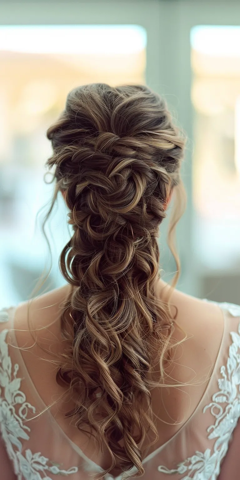 bridal hairstyles for long hair Waterfall braids, Updo, Boho French braid, Chignon