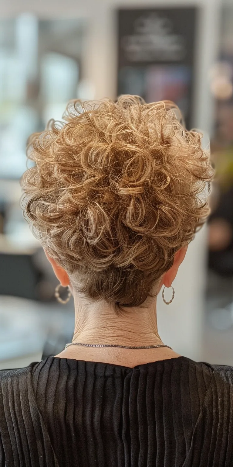 short curly haircuts for women Digital perm, Asymmetric cut, Short brush Updo, Professional cut