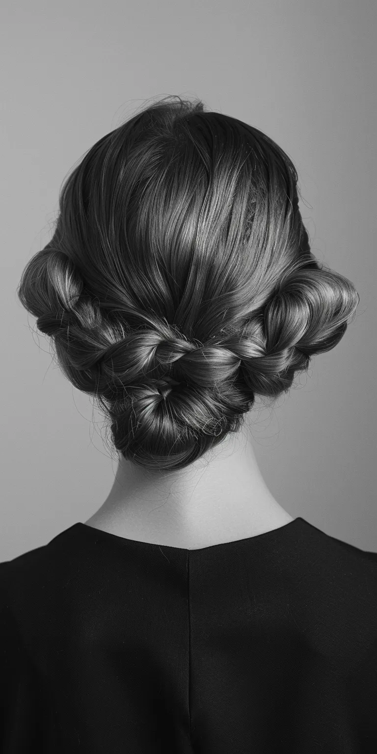 40s hairstyles Chignon, Updo, Milkmaid braid, French twist, Finger wave