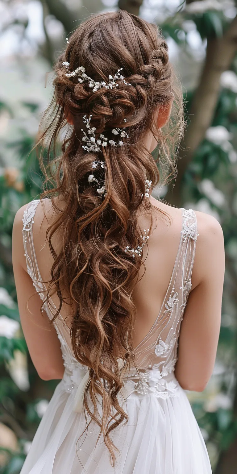 curly hairstyles for long hair Boho braids, Updo, Milkmaid braid, Waterfall Feathered