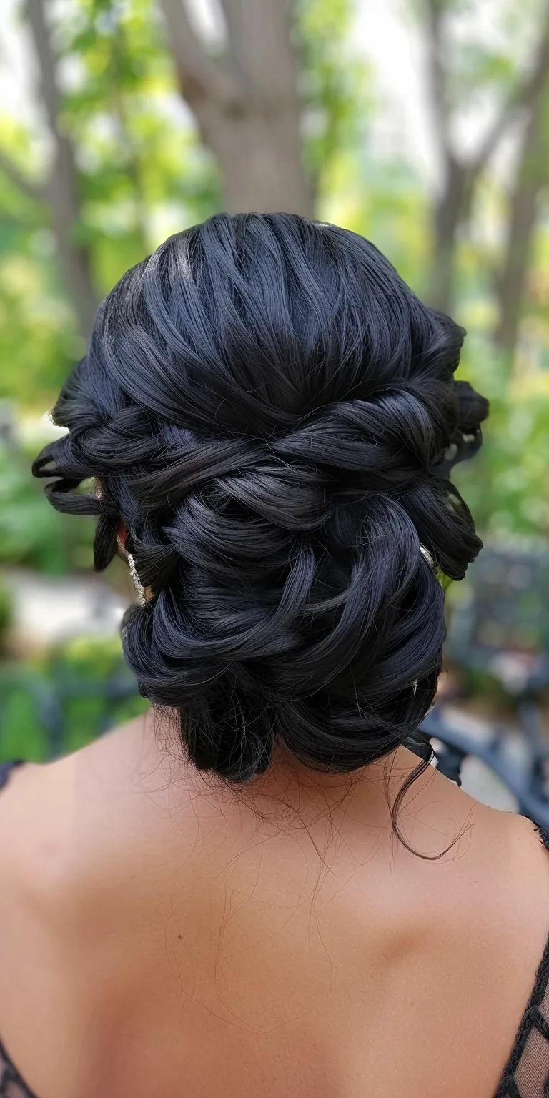 updo hairstyles for black hair Updo, Waterfall braids, French twist, Milkmaid braid, Chignon