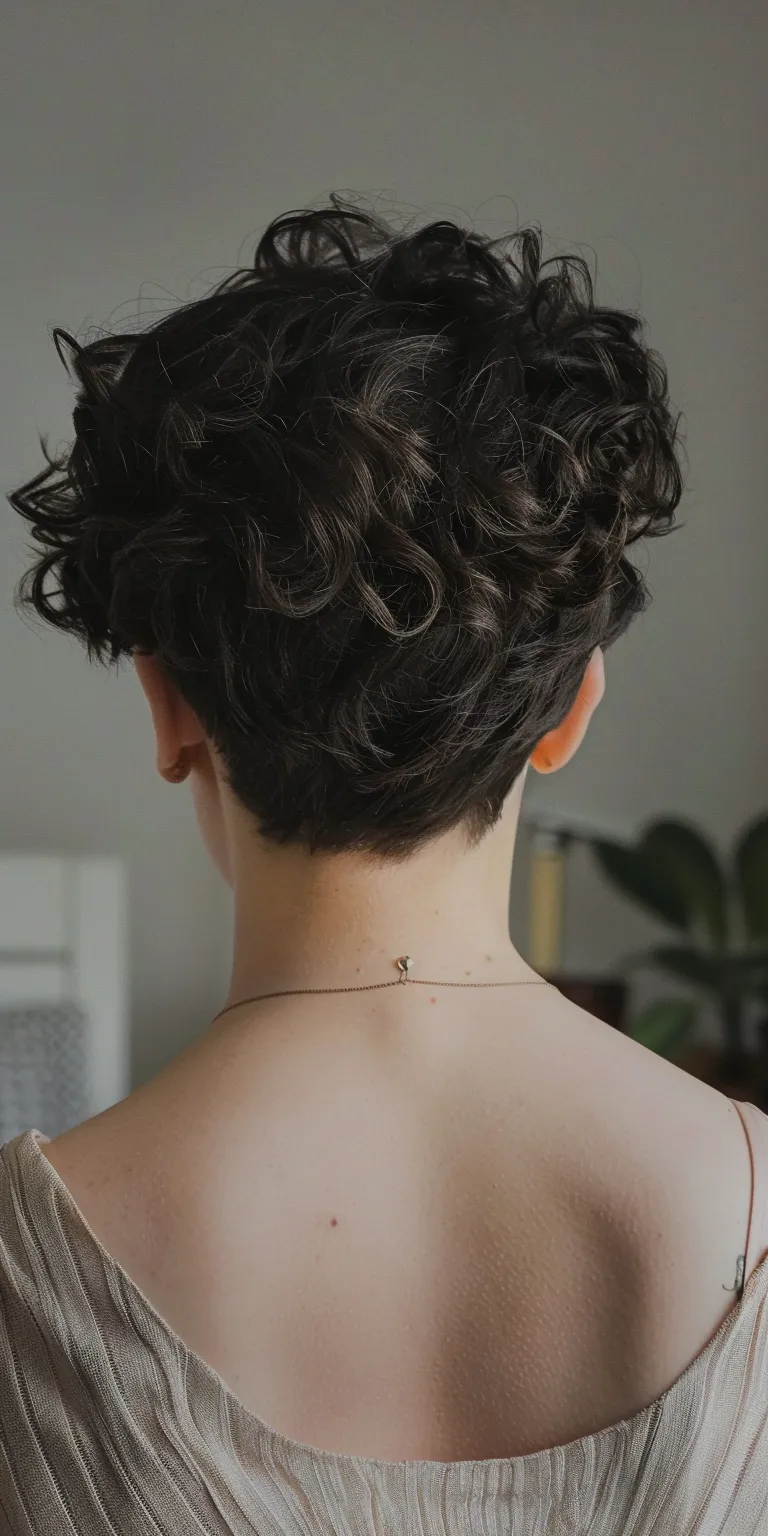 short curly haircuts for women Updo, Asymmetric cut, Digital perm, Chignon, Milkmaid braid