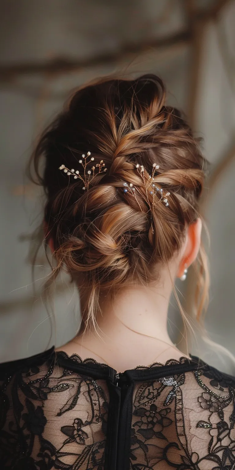 birthday hairstyle Updo, Chignon, Milkmaid braid, Ballerina bun, Boho braids