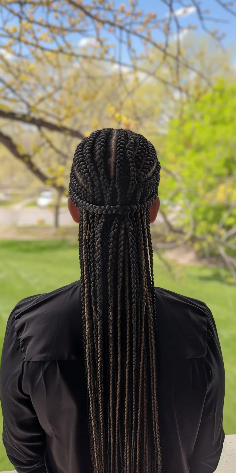 large knotless box braids Hair twists, Crochet braids, Waterfall Cornrows, French twist