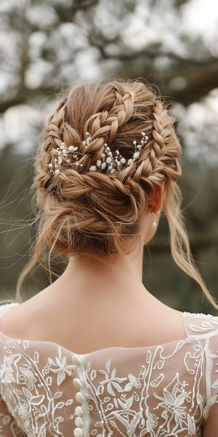 wedding hairstyles for medium hair Boho braids, Milkmaid braid, Waterfall Updo, Braid