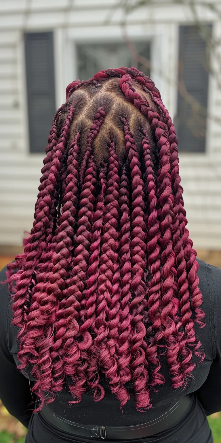 burgundy knotless braids Crochet braids, Hair twists, Waterfall Digital perm, Stacked bob