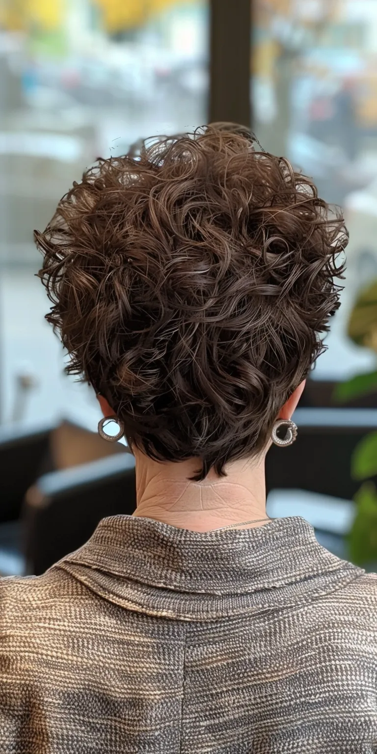 short haircuts for curly hair Digital perm, Asymmetric cut, Short brush Professional Updo