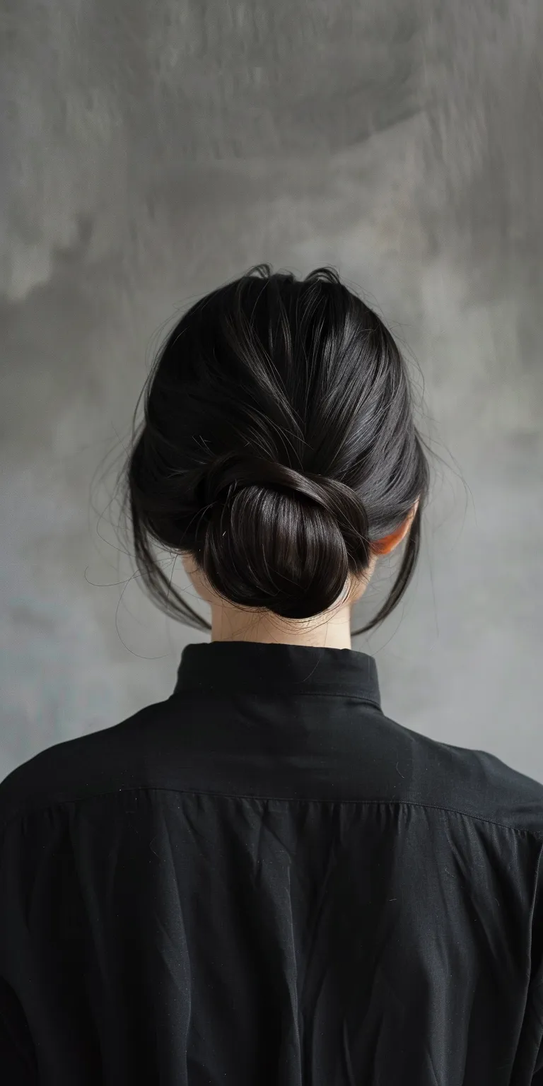 round face shape hairstyles Japanese women's hairstyles, Chignon, Updo, French twist, Ballerina bun