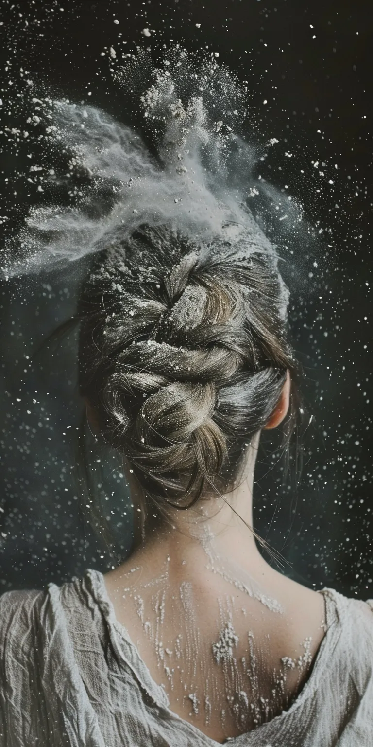 texture powder Updo, Chignon, Milkmaid braid, Waterfall braids, Feathered hair